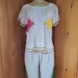 Unique boho vintage crochet swim cover up 2 piece